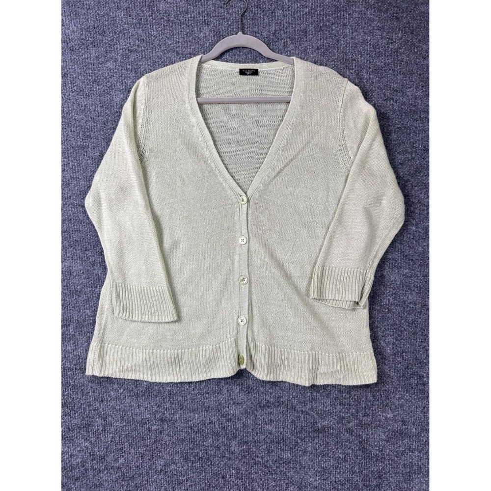 Coastal Grandma 100% Linen Cardigan Talbots Sage Green Button Front Cottagecore